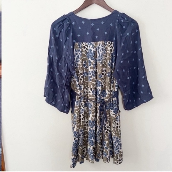 Free people Talulla Floral Boho Printed Mini Dress Blue Size XS Deep V-neck - Picture 7 of 10